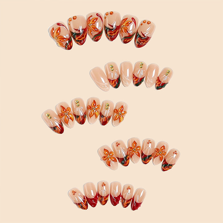 Artistic Nail Tips with Floral Details Bowlift