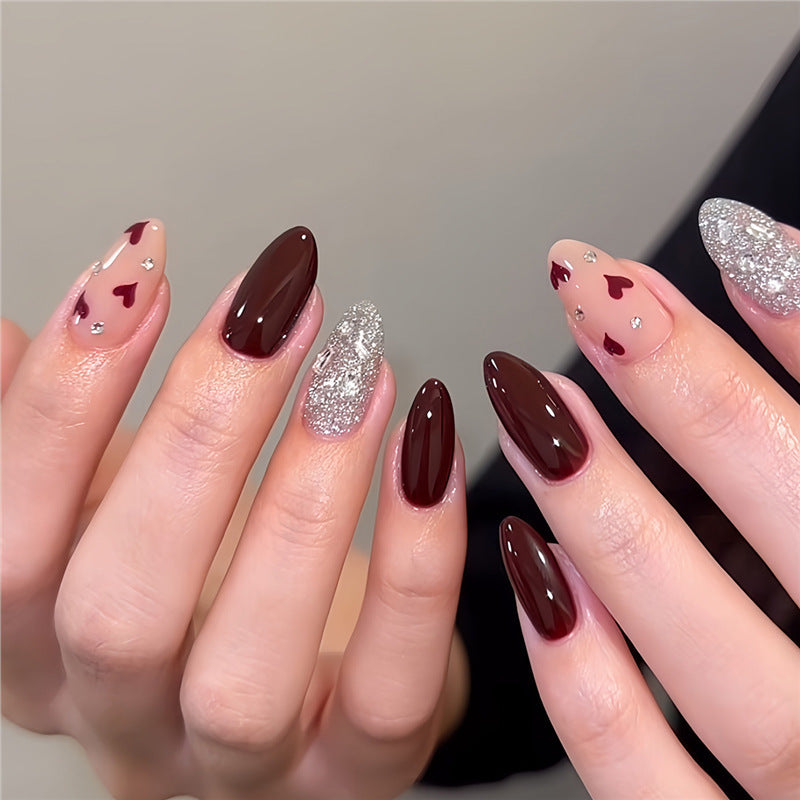 Romantic Heart and Glitter Nail Art Bowlift
