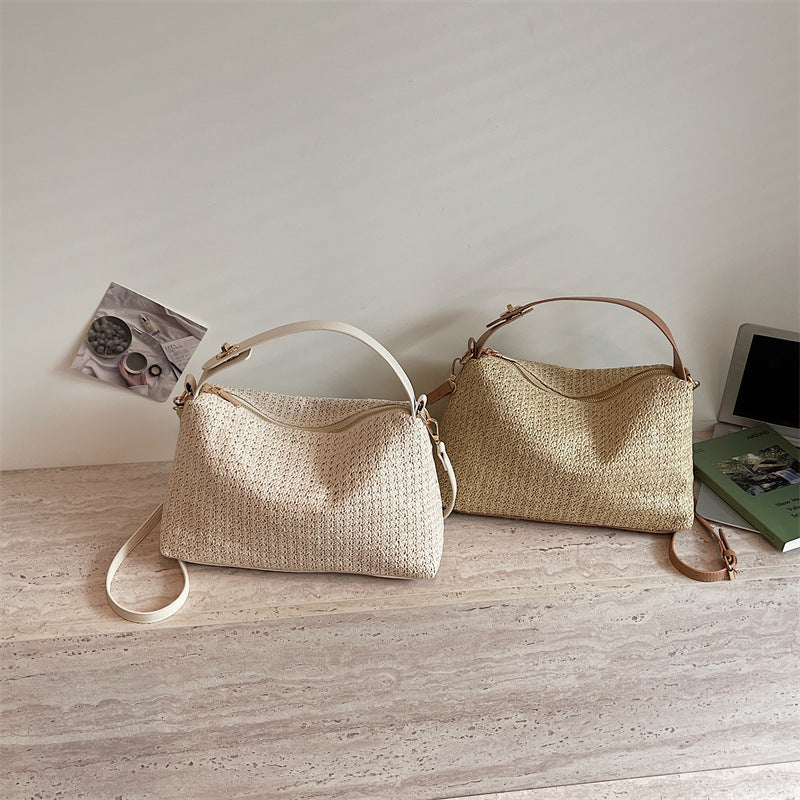 Elegant Straw Bag with Removable Shoulder Strap Bowlift