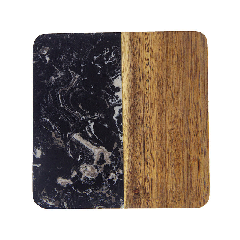 Marble pattern and acacia wood serving coaster board with rounded corners Bowlift