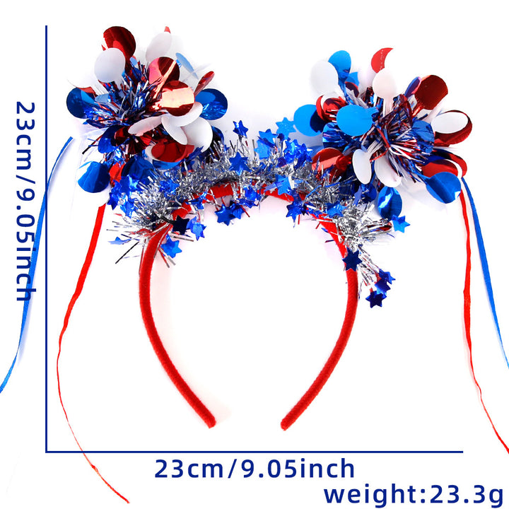 Unisex nan festive patriotic tinsel pompom headband with star garland and ribbon streamers Bowlift