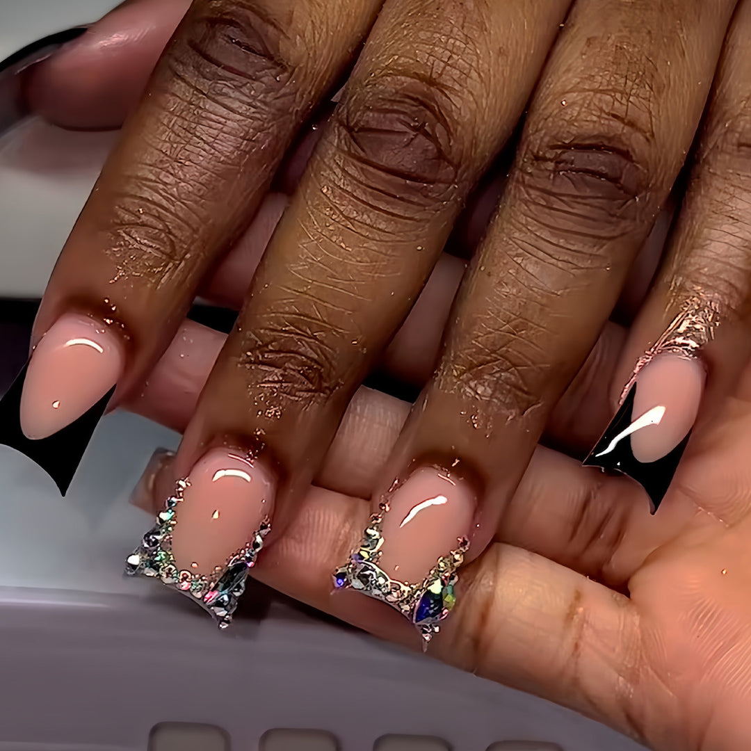 Elegant Rhinestone-Embellished Nail Extensions Bowlift