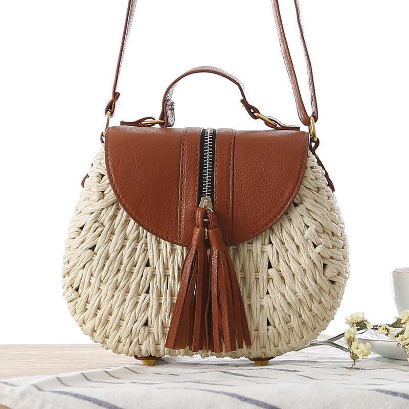 Handbag with Unique Woven Design and Elegant Flap Bowlift
