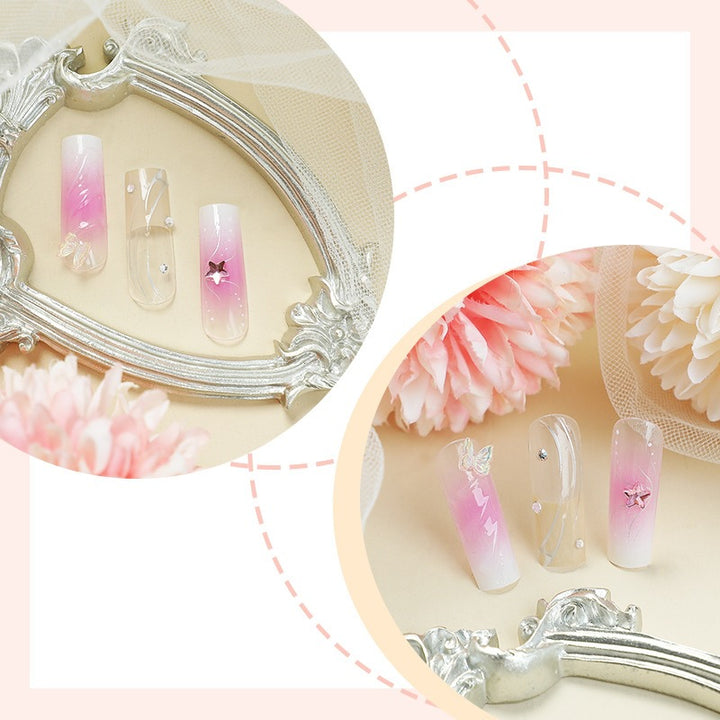 Artifical Nail Set with Elegant Ombre Designs and Glitter Accents Bowlift
