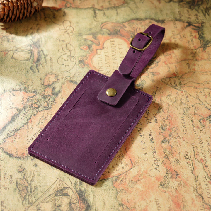 Vintage Full-Grain Leather Luggage Tag with Adjustable Buckle Strap Bowlift