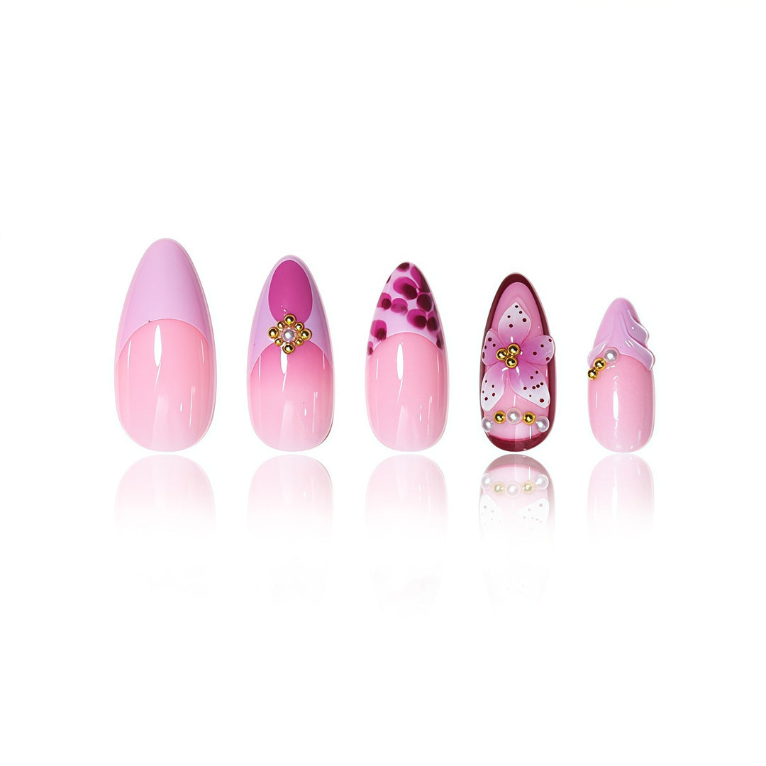 Elegant Floral Acrylic Nail Extensions Bowlift