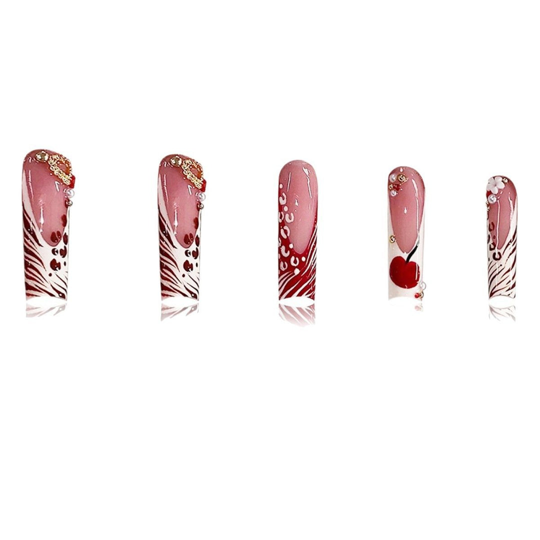Decorative Long Press-On Nail Art with Gem Accents Bowlift