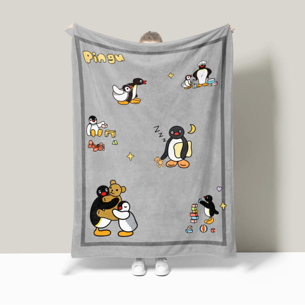 Playful Penguin-Themed Plush Fleece Blanket