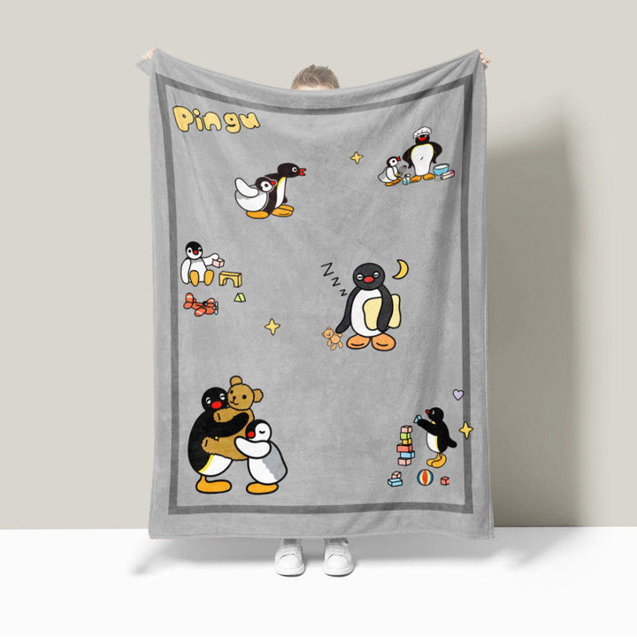 Playful Penguin-Themed Plush Fleece Blanket