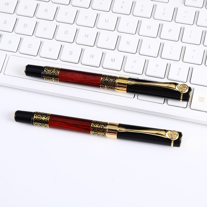 Luxury fountain pen with engraved gold filigree barrel and polished metal clip Bowlift