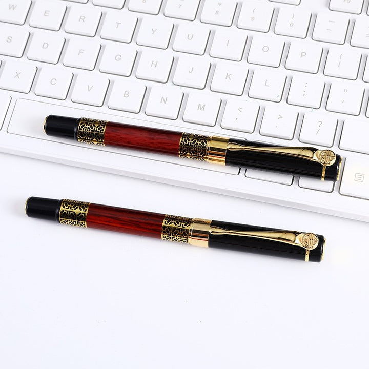 Luxury fountain pen with engraved gold filigree barrel and polished metal clip Bowlift
