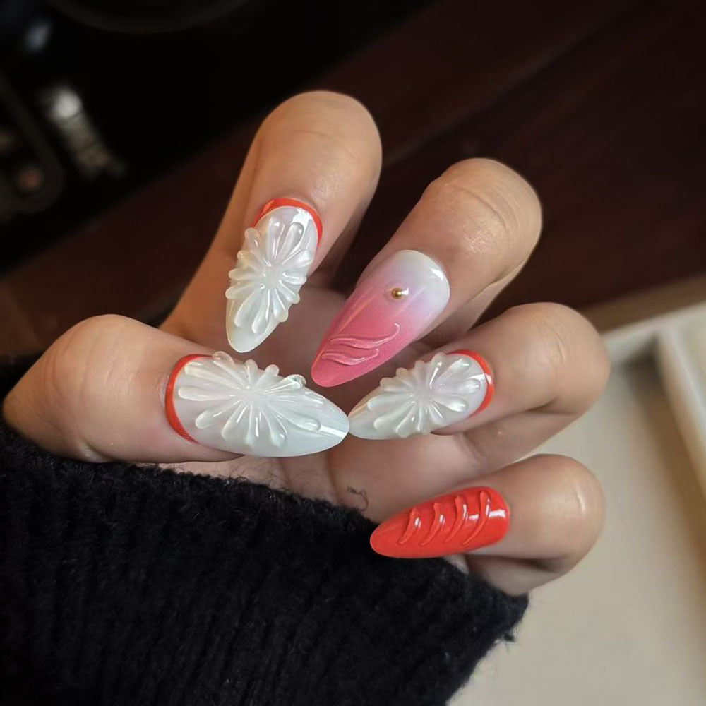 Handcrafted Floral Press-On Nail Set Bowlift