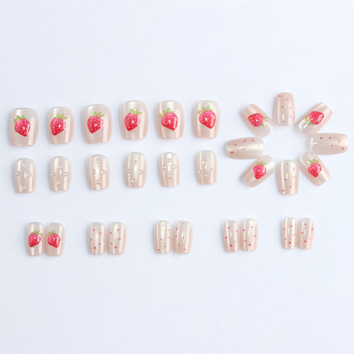 Strawberry-Themed Decorative Press-On Nails Bowlift