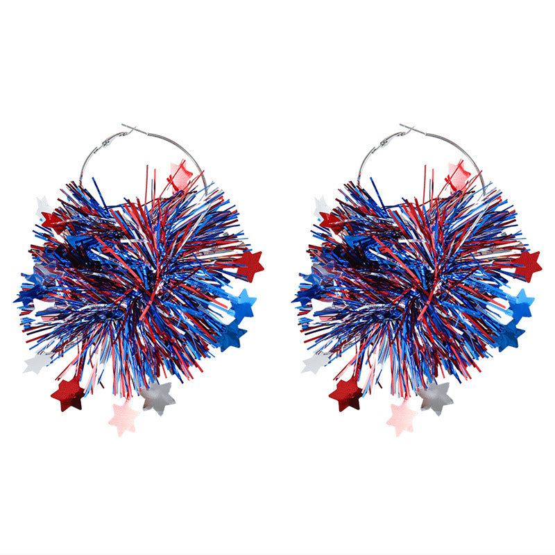 Unisex nan festive metallic tinsel pom pom hoop earrings Bowlift