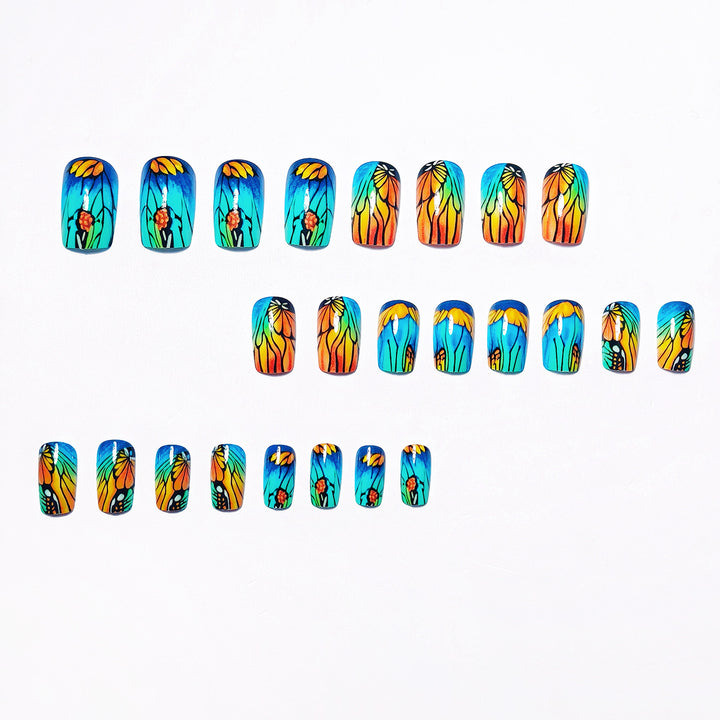 Artificial nails with floral design and bright colors Bowlift