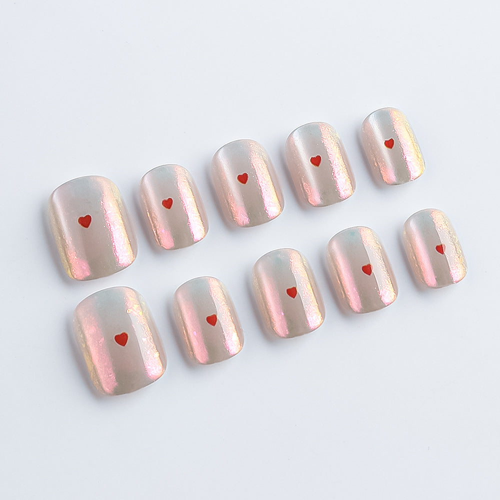 Heart-Embellished Gel Nail Art Bowlift