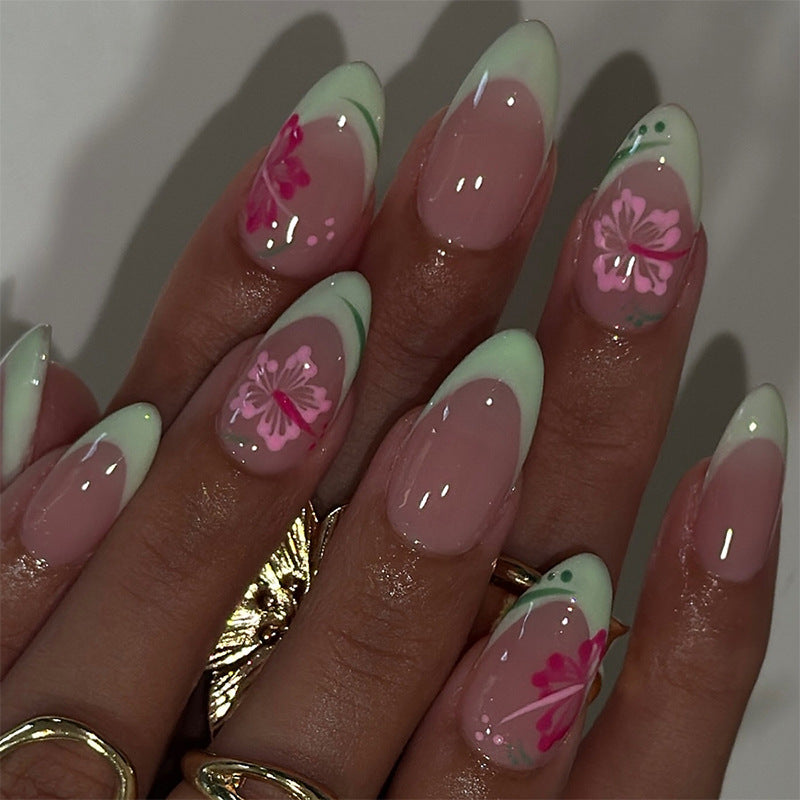 Acrylic nail set with stylish floral tips Bowlift