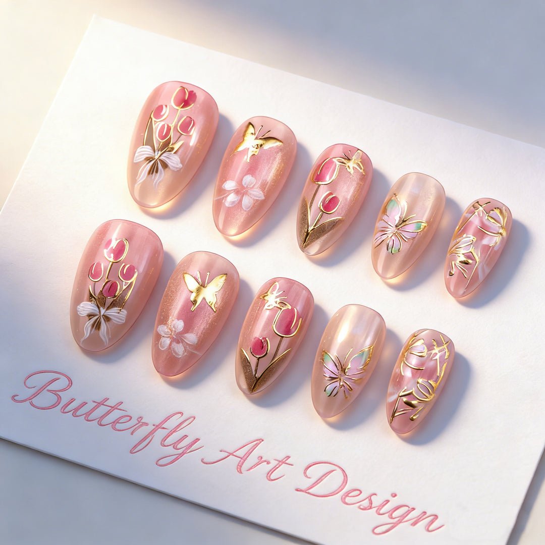 Elegant artificial nails with floral designs Bowlift