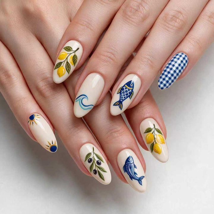 Artistic Nail Art with Fruit and Ocean Motifs Bowlift