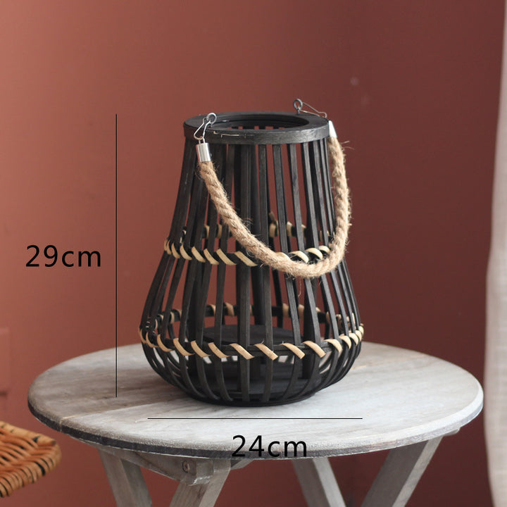 Handcrafted lantern made of wood and wicker Bowlift