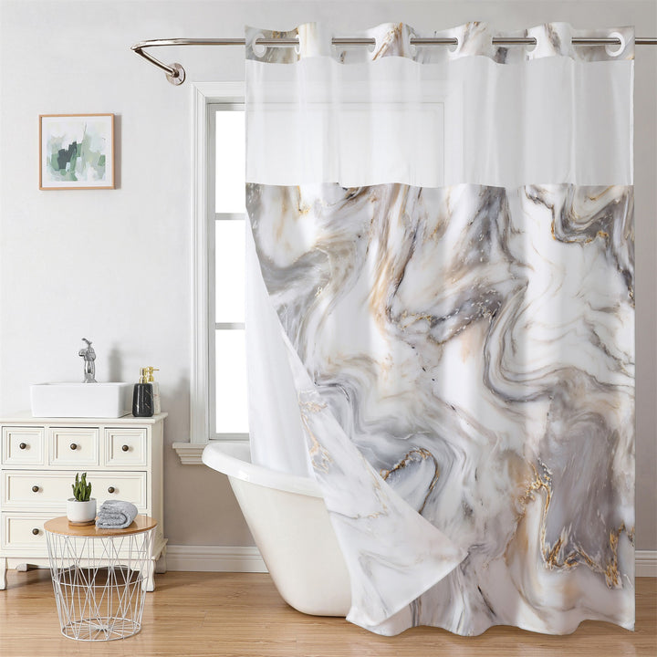 Marble-Design Shower Curtain Bowlift
