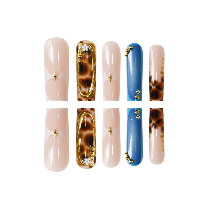 Artistic Press-On Nail Set with Unique Giraffe Pattern Bowlift