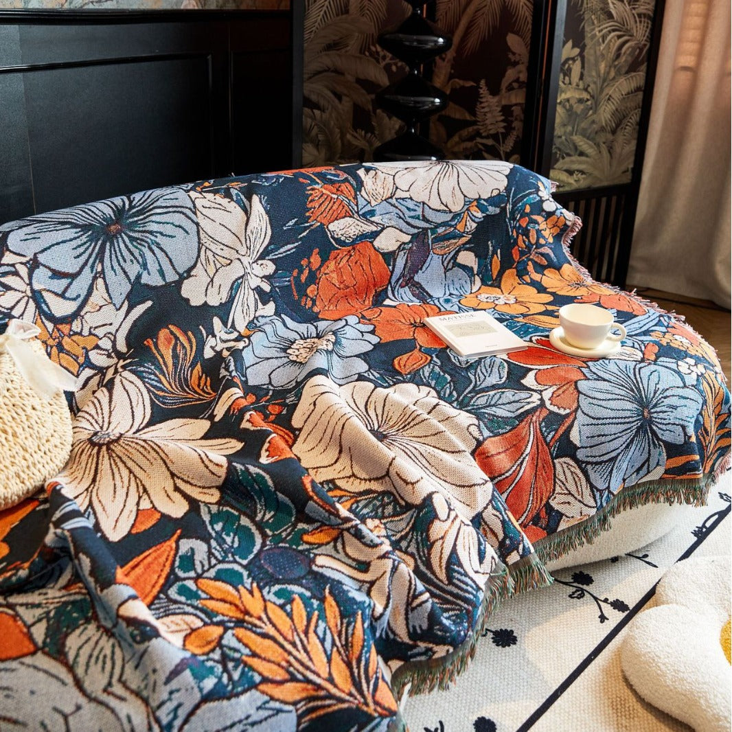 Elegant Floral Woven Throw Blanket