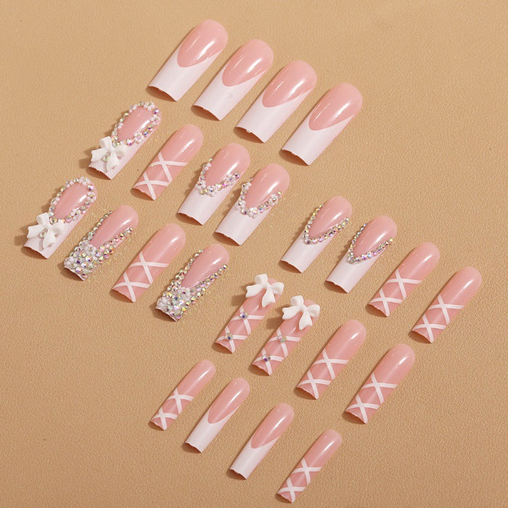 Elegant artificial nails with rhinestones and floral design Bowlift