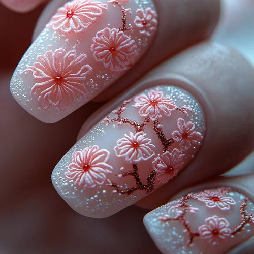 Floral Embellished Press-On Nail Art Bowlift