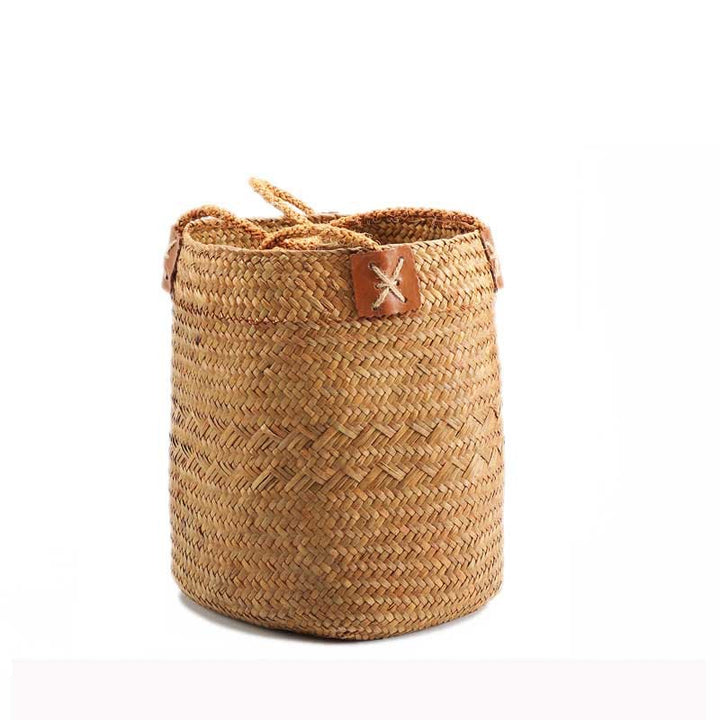 Unisex Handwoven Storage Basket with Leather Handles Bowlift