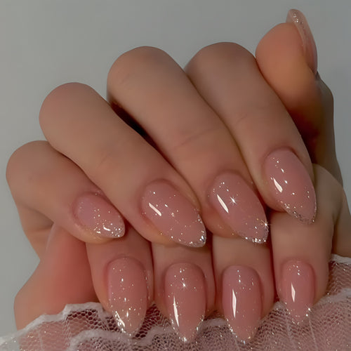 Elegant Glittered Almond-Shaped Press-On Nail Tips Bowlift