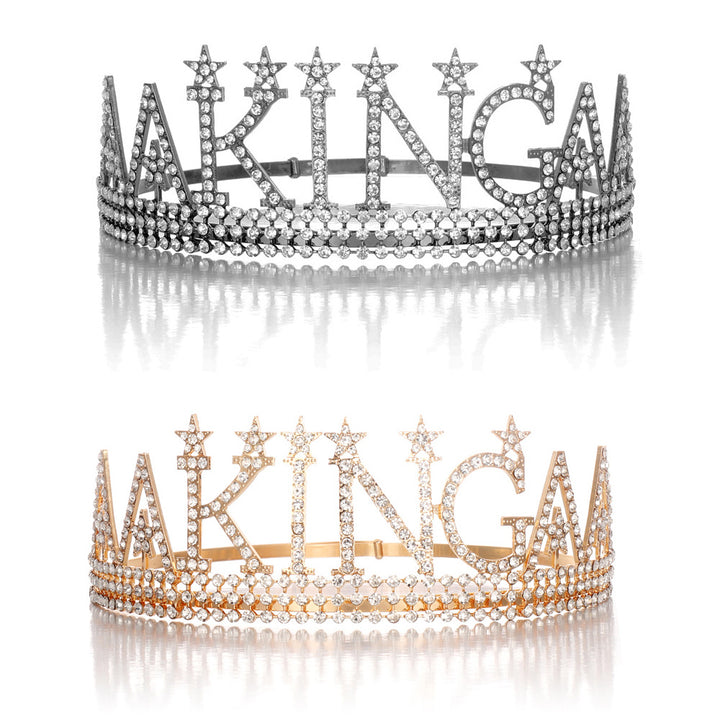 Ladies Glittering Birthday Crown with a Regal "Birthday King" Sash Set Bowlift