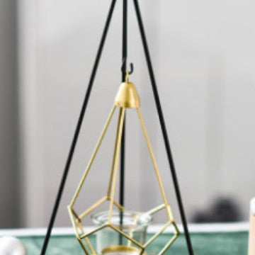 Decorative Geometric Hanging Tealight Candle Holder Set with Metal Stands and Glass Votives Bowlift