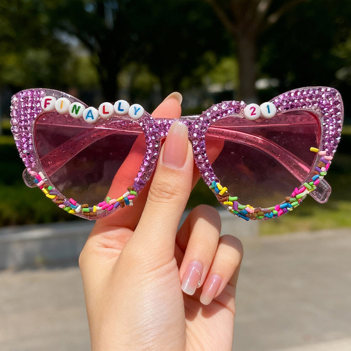 Decorative Cat-Eye Sunglasses with Rhinestones Bowlift