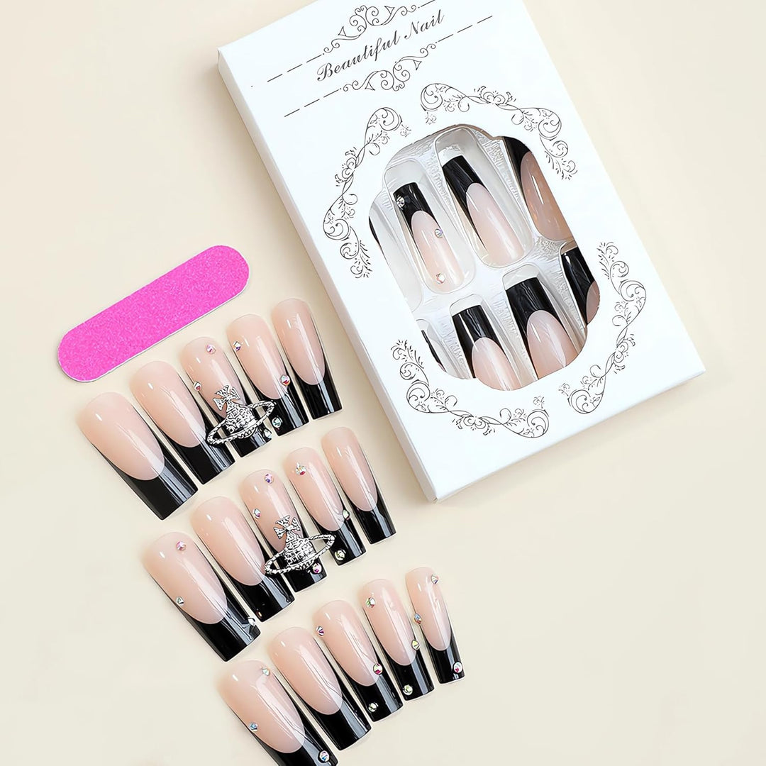 Glamorous artificial nails with rhinestones and unique 3D decorations Bowlift
