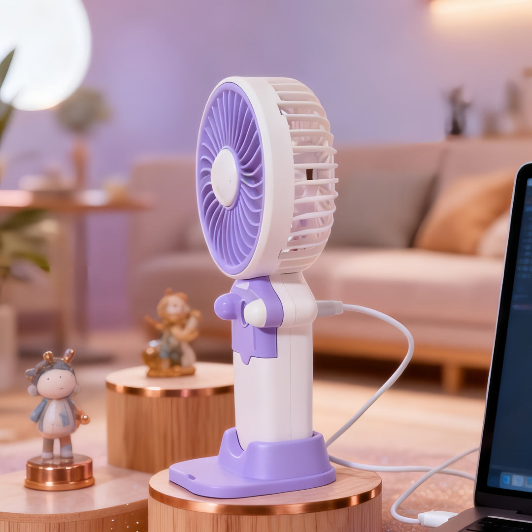 Women's Portable Hand Fan with USB Charging Function and Flexible Tilt Adjustment Bowlift