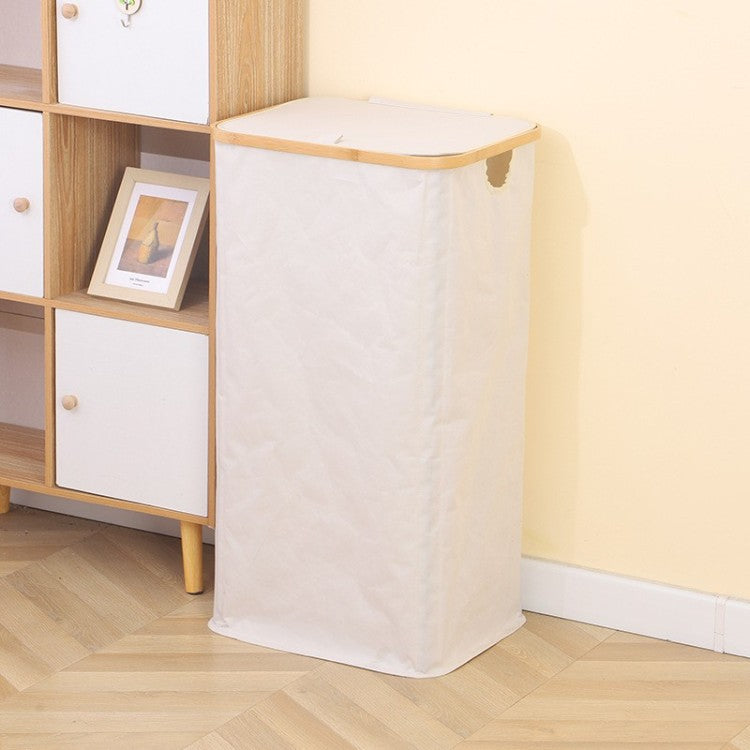 Stylish laundry basket with wooden lid Bowlift