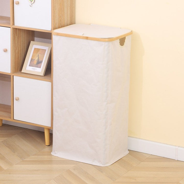 Stylish laundry basket with wooden lid Bowlift