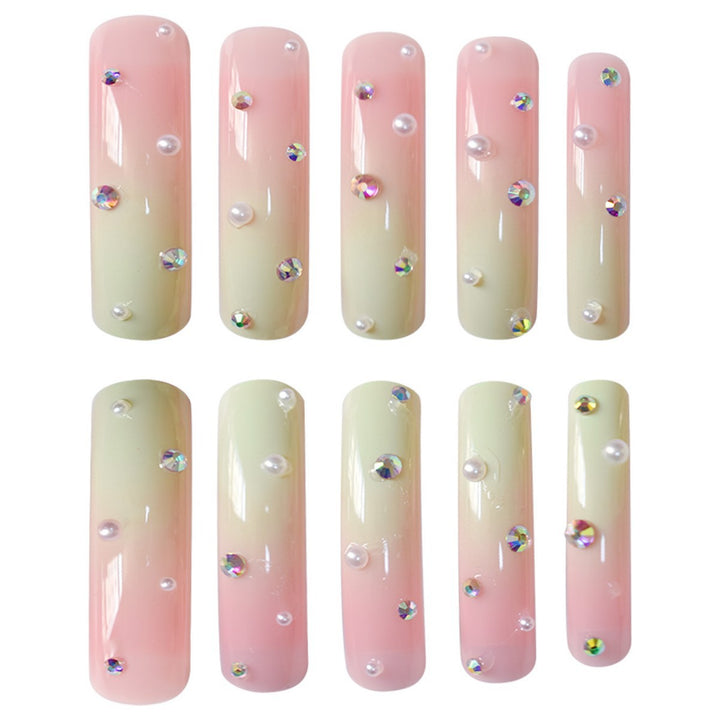 Decorative Long Press-On Nails with Gem Accents Bowlift