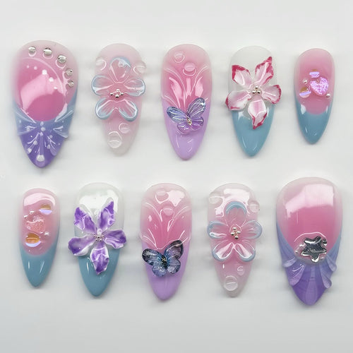 Premium Floral Design Press-On Nail Set Bowlift