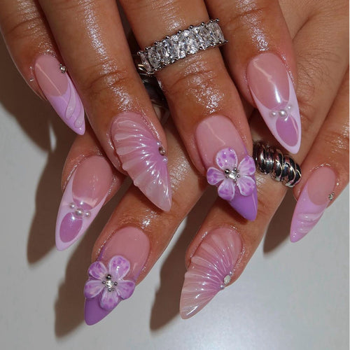 3D Decorative Floral Press-On Nail Extensions Bowlift