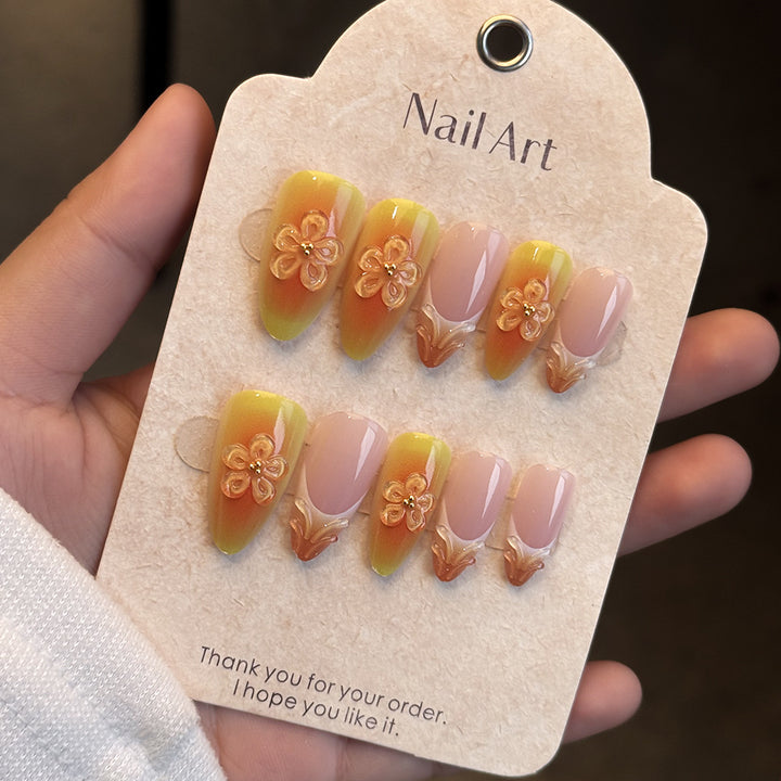 Elegant Floral-Themed Press-On Nail Set Bowlift