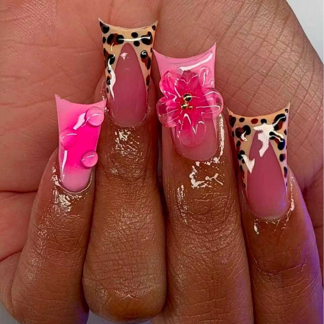 Artistic Floral Stiletto Nail Art Extensions Bowlift