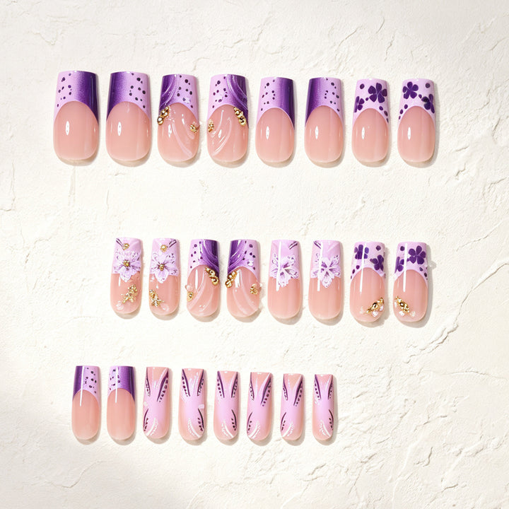 Artistic Floral Press-On Nail Design Bowlift