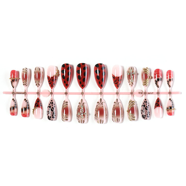 Artistic Stiletto Press-On Nail Set with Ladybug Motif Bowlift
