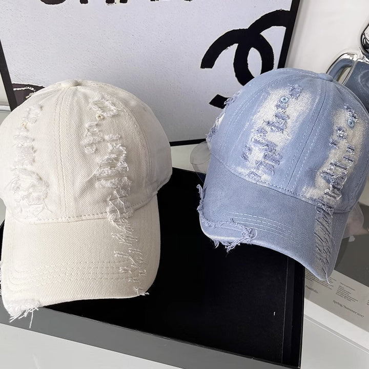 Unisex Distressed Denim Cap Bowlift