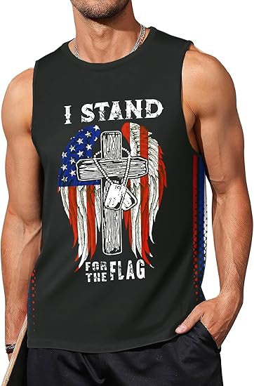 Men's nan patriotic graphic sleeveless muscle tank top with eagle print Bowlift