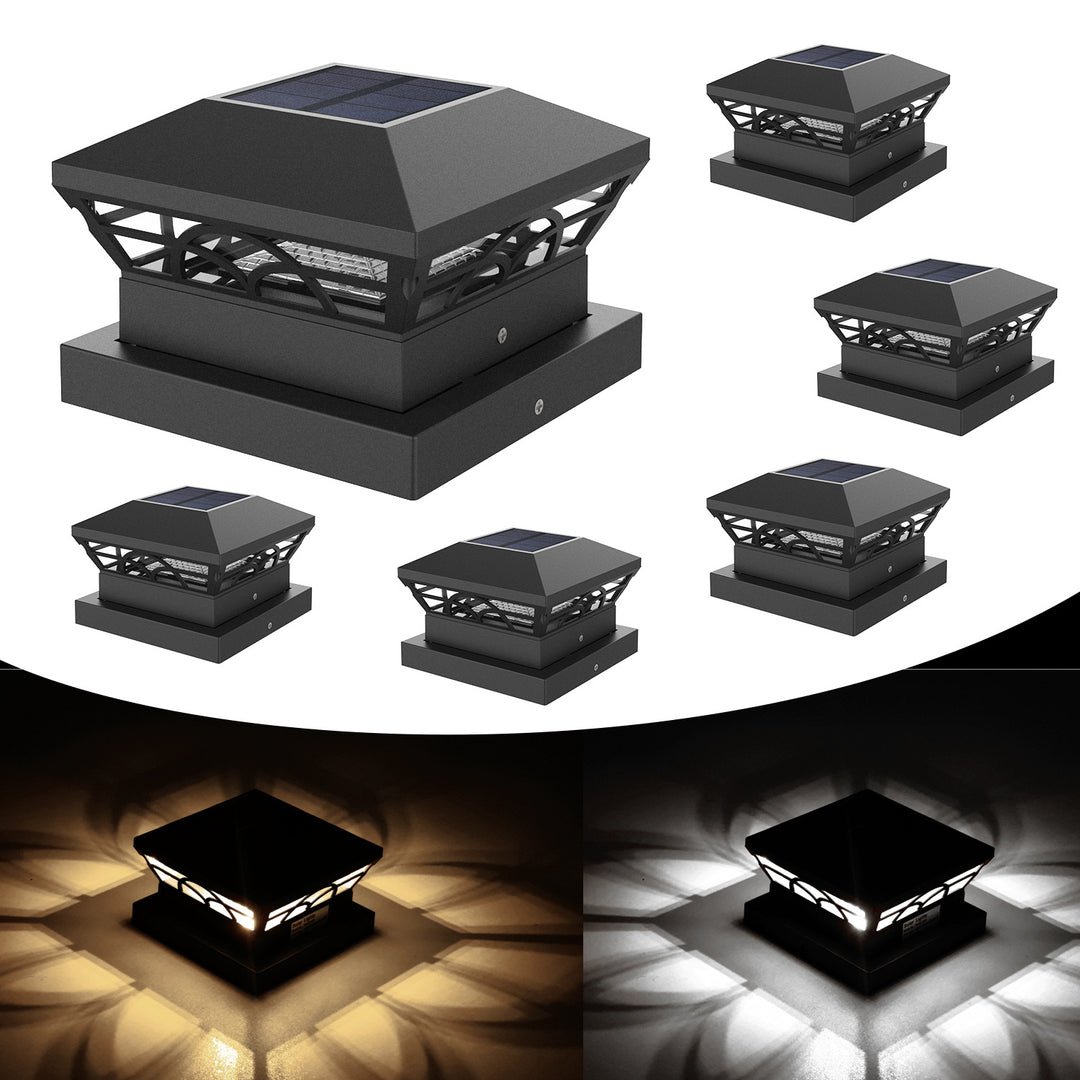 Decorative Solar LED Post Cap Projector Light With Ornate Cutout Pattern Bowlift
