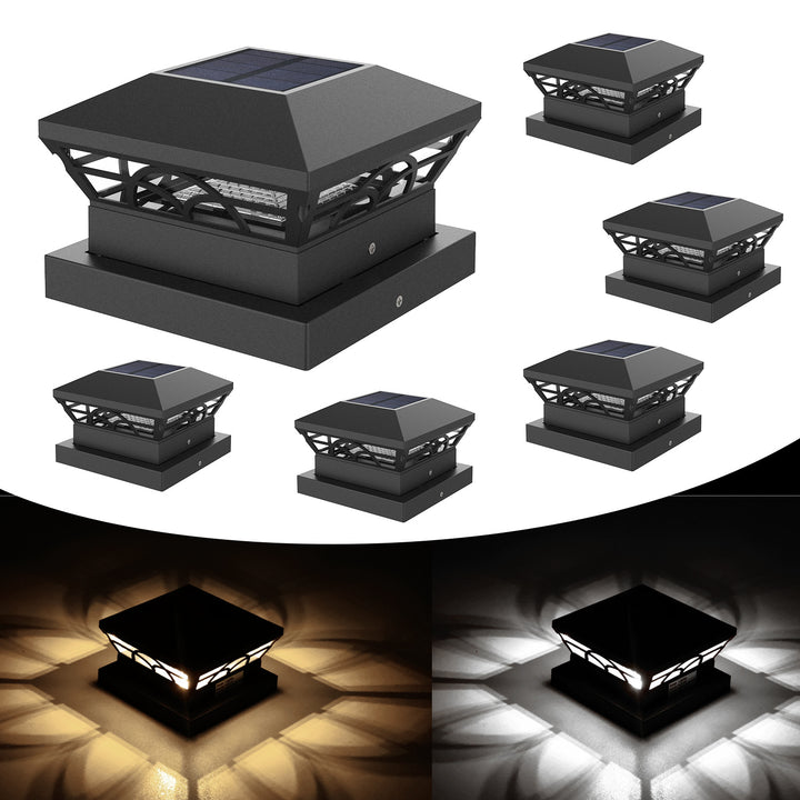 Decorative Solar LED Square Fence Post Cap With Lattice Pattern And Dual-Mode Warm And Cool Lighting Bowlift