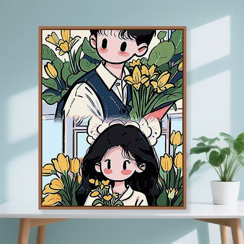 Playful Illustrated Couple Wall Art Bowlift